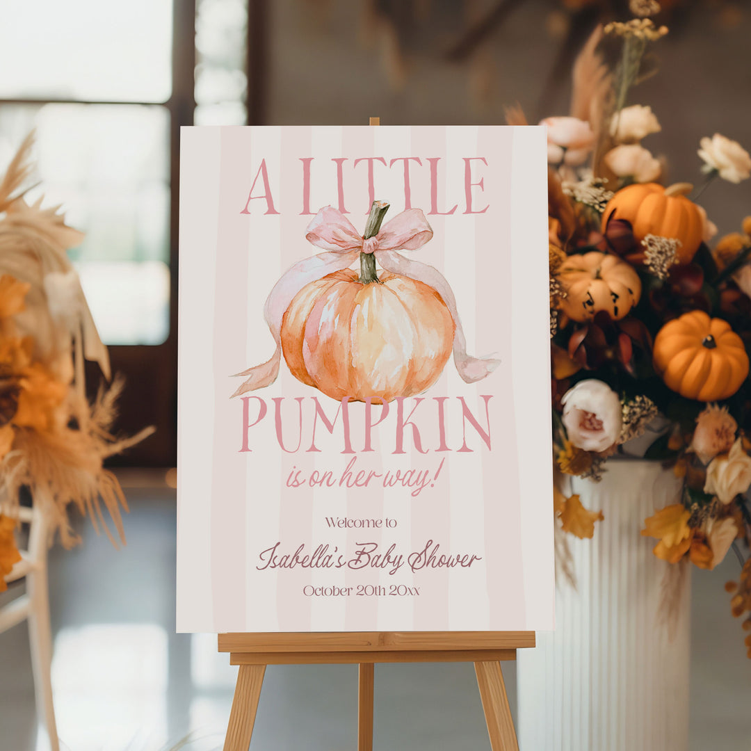 A Little Pumpkin Pink Striped Baby Shower Welcome Sign