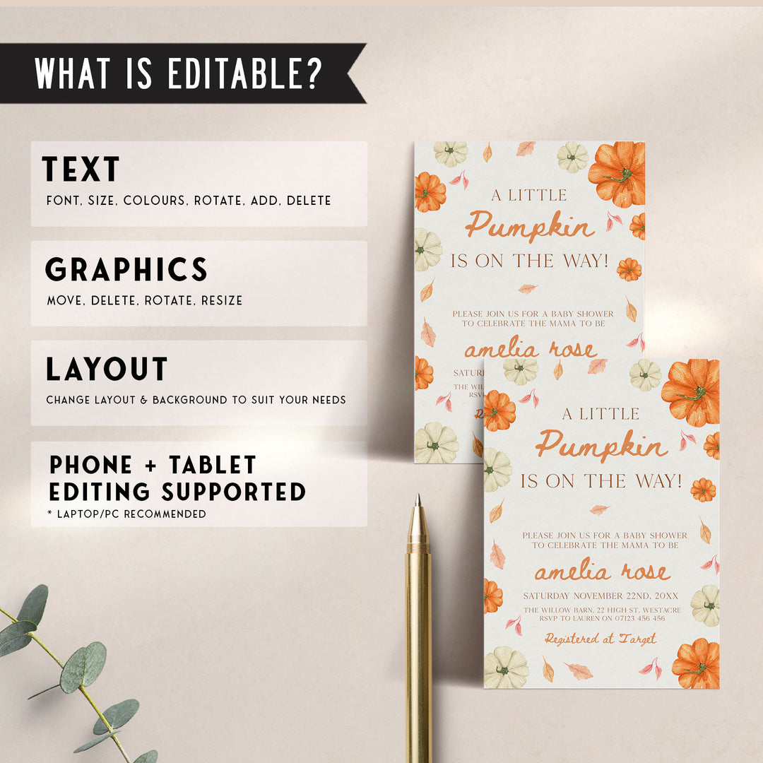 Pumpkin Border Baby Shower Invitation