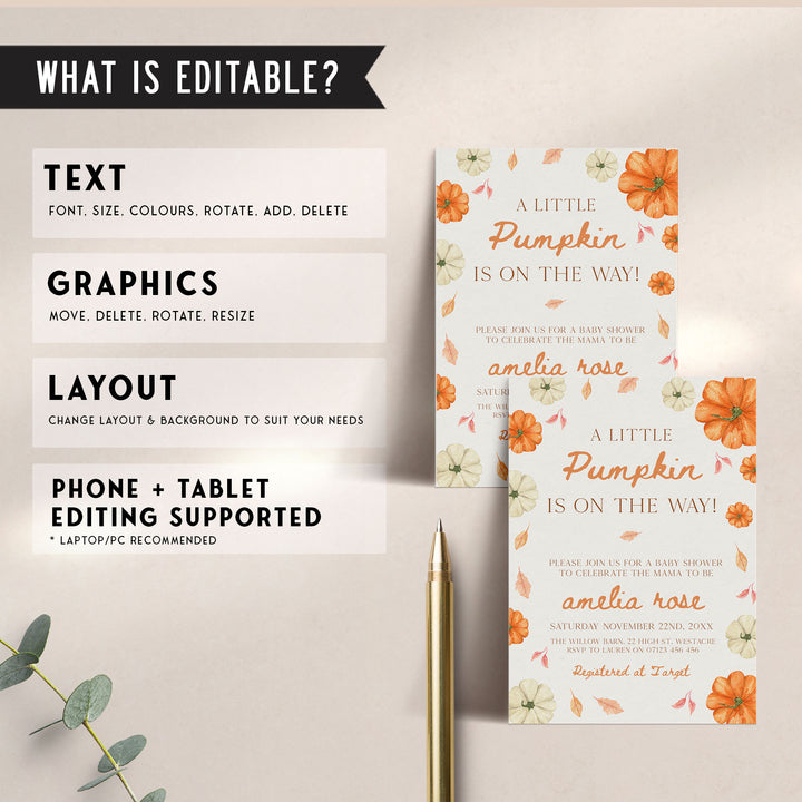 Pumpkin Border Baby Shower Invitation