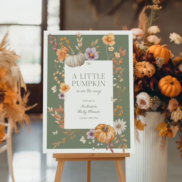 Little Pumpkin Green Border Baby Shower Welcome Sign