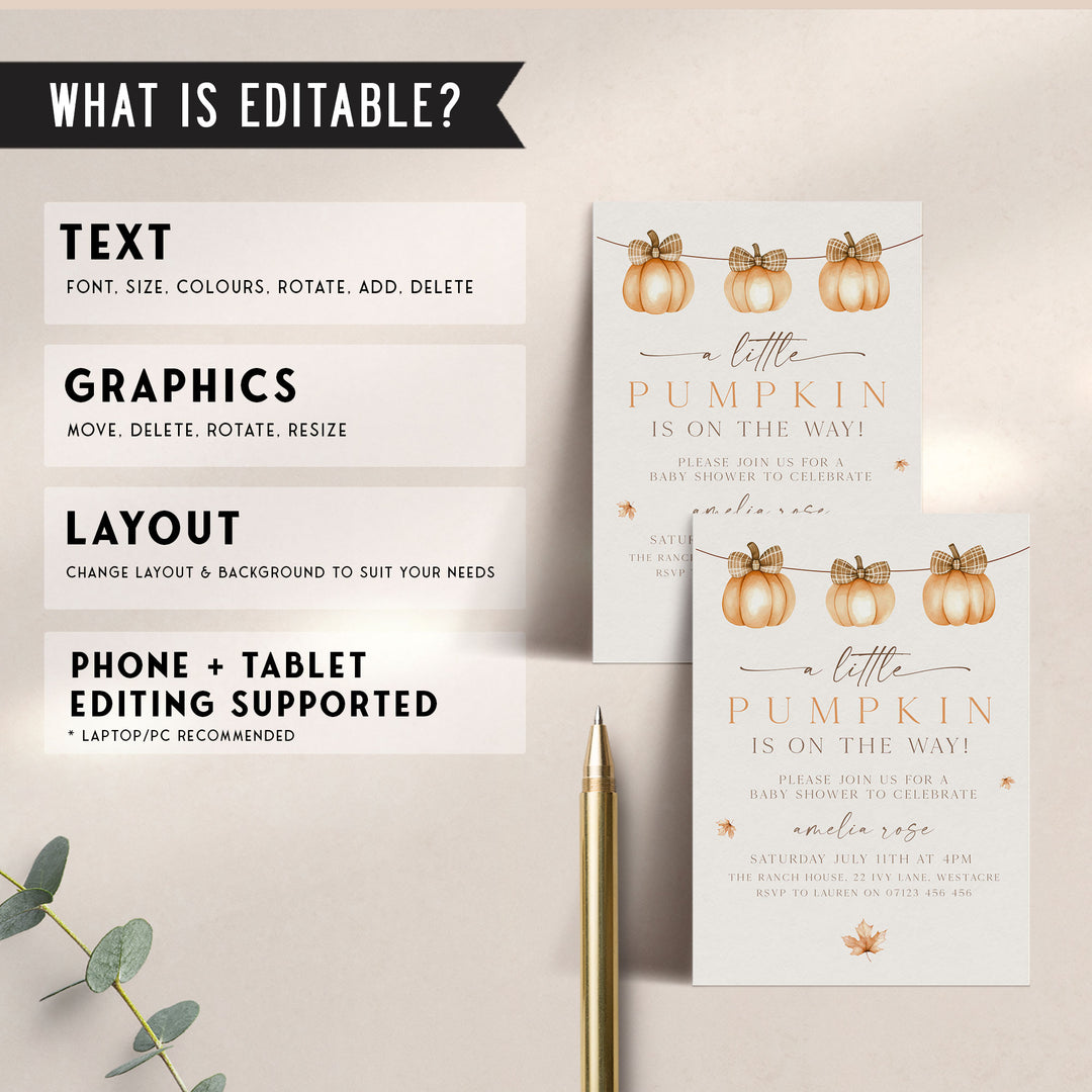 Fall Baby Pumpkin Line Invitation
