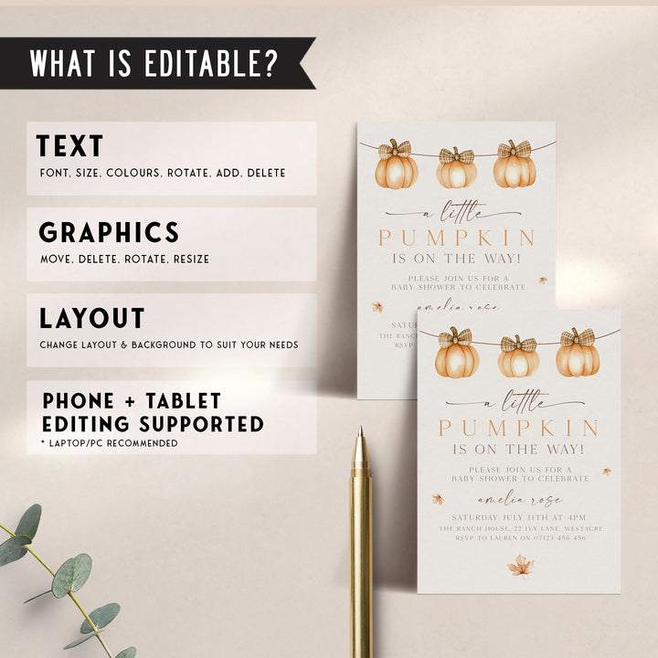 Fall Baby Pumpkin Line Invitation