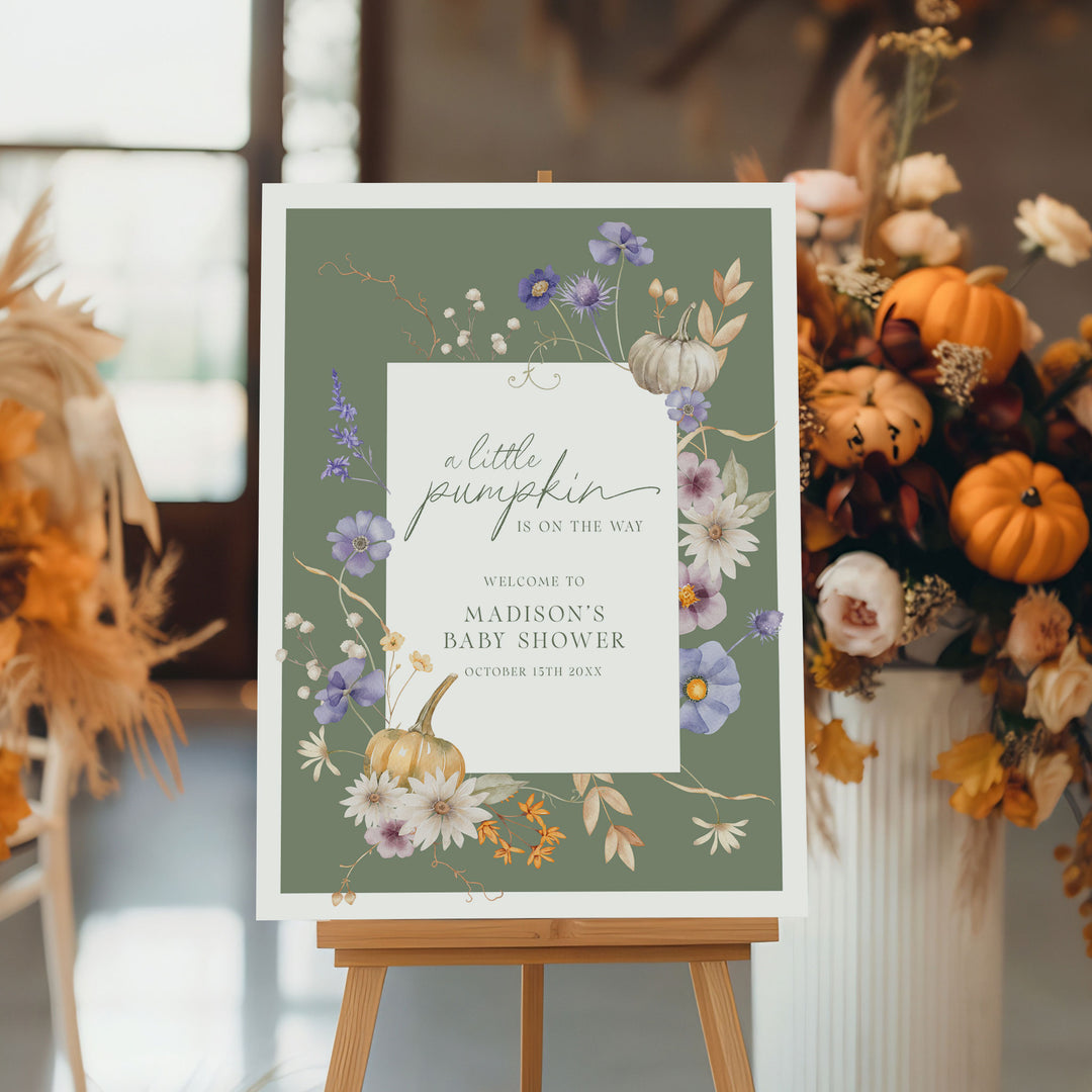 Little Pumpkin White Floral Baby Shower Welcome Sign