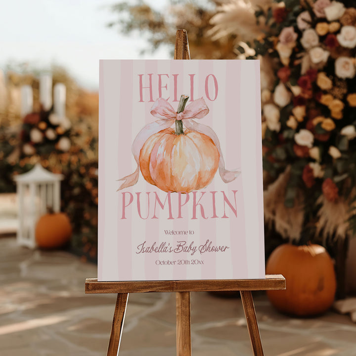 Hello Pumpkin Pink Striped Baby Shower Welcome Sign