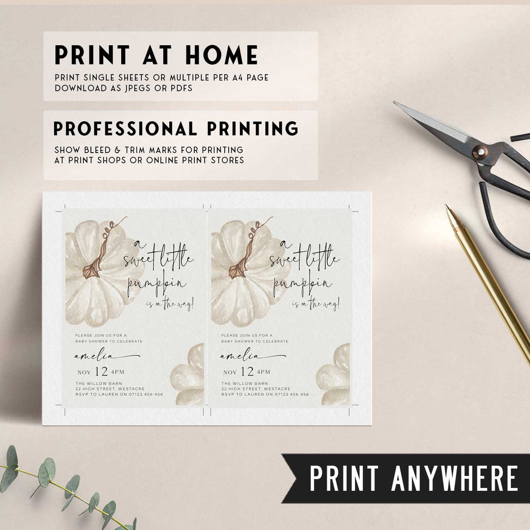 Fall Pumpkin White Baby Shower Invitation