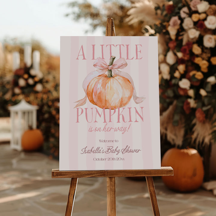 A Little Pumpkin Pink Striped Baby Shower Welcome Sign