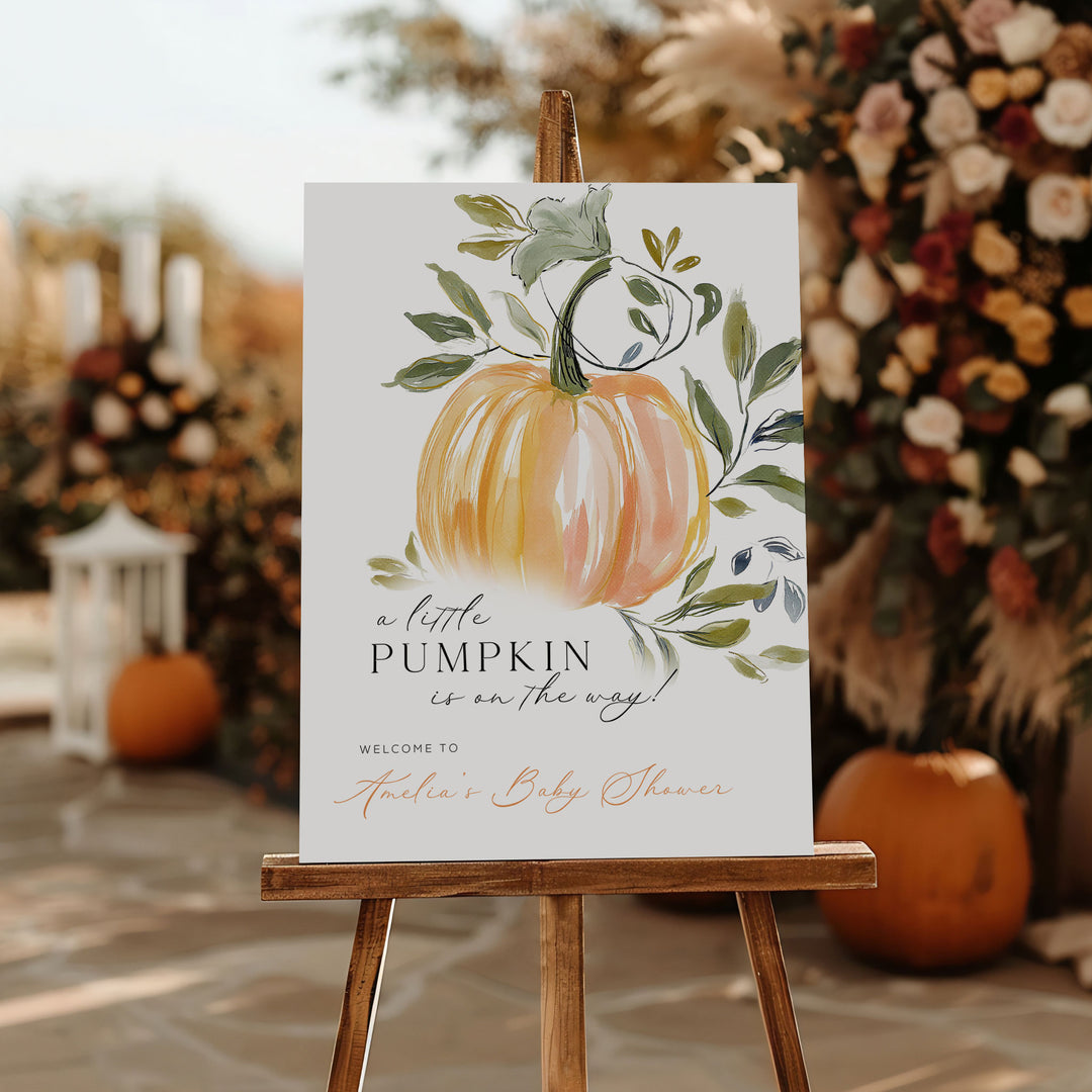 A Little Pumpkin Watercolour Baby Shower Welcome Sign