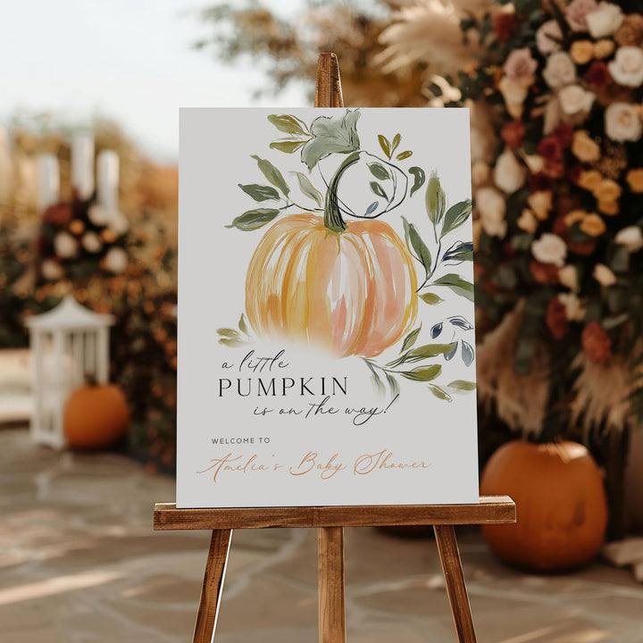 A Little Pumpkin Watercolour Baby Shower Welcome Sign