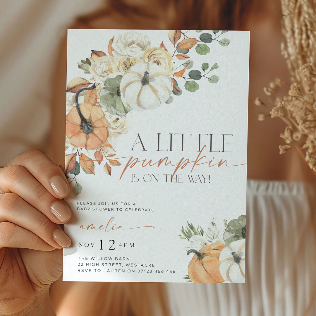 Watercolor Fall Pumpkin Baby Shower Invitation