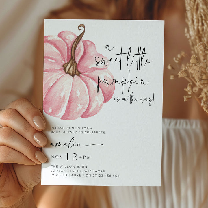 Fall Pumpkin Pink Baby Shower Invitation