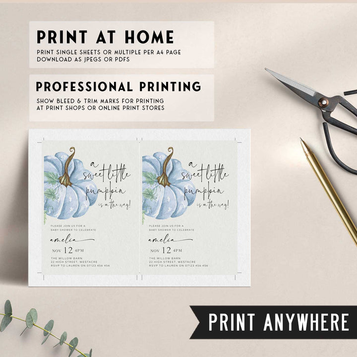 Fall Pumpkin Blue Baby Shower Invitation