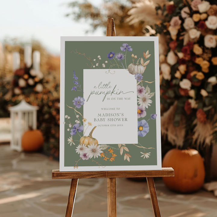 Little Pumpkin White Floral Baby Shower Welcome Sign