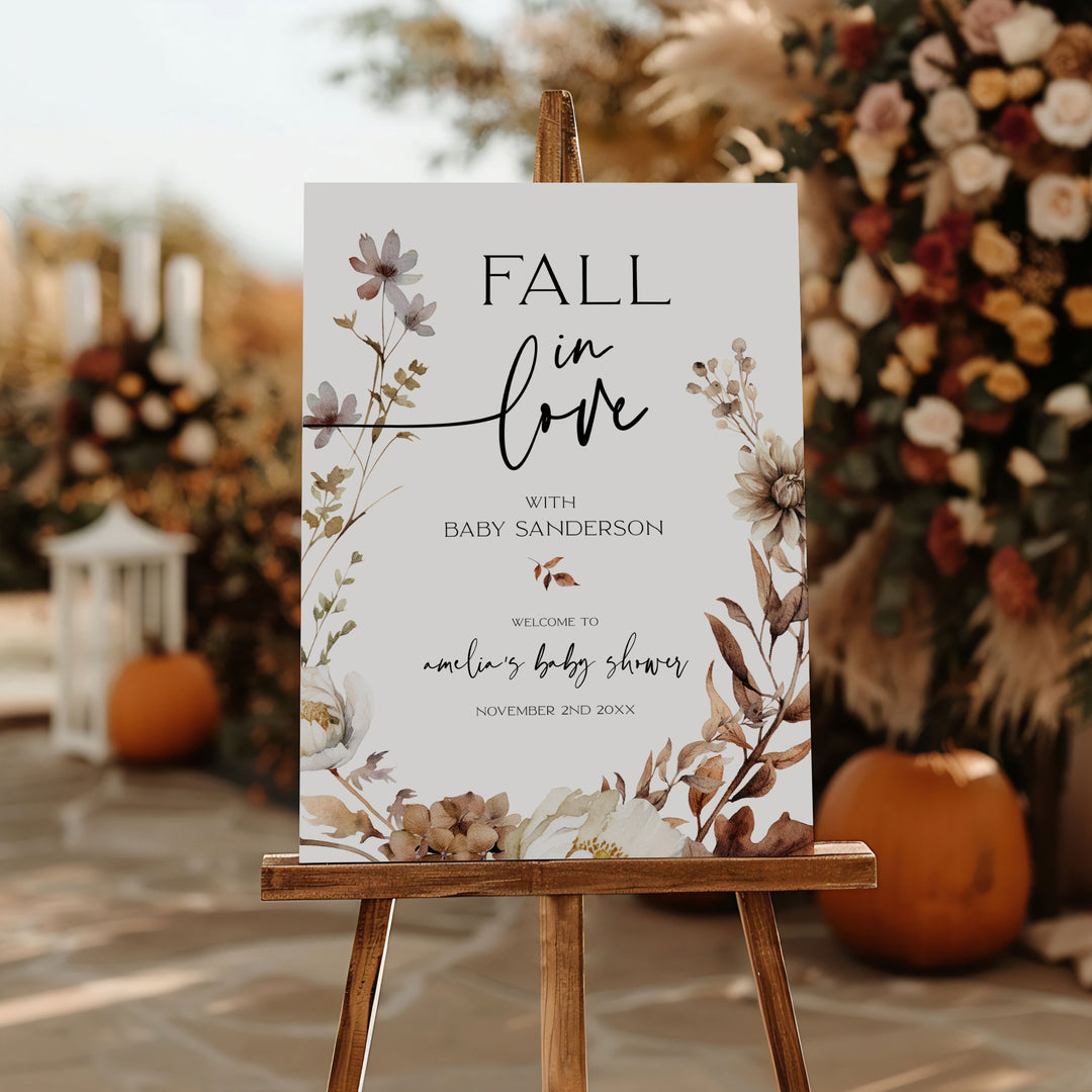 Fall In Love Floral Wreath Baby Shower Welcome Sign