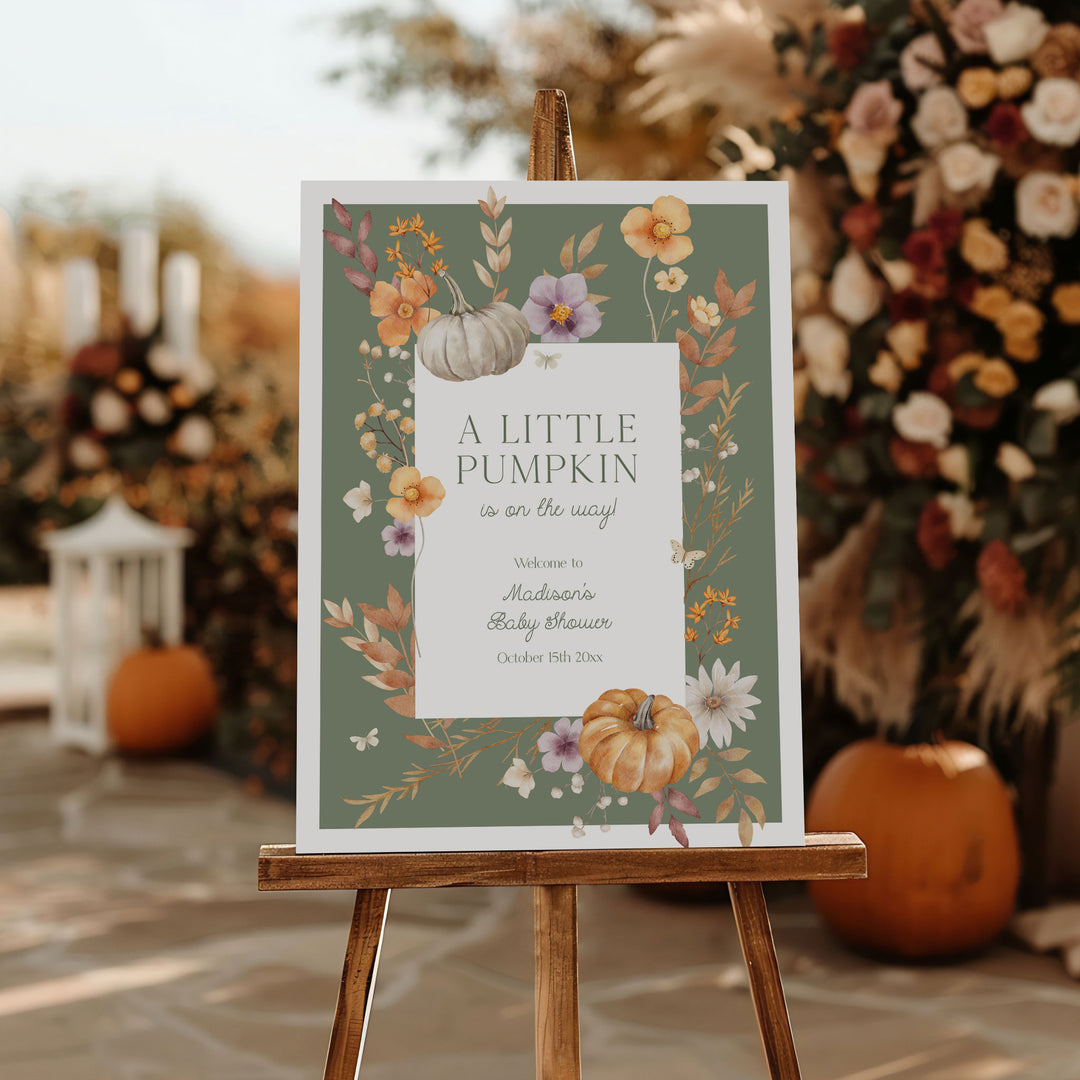 Little Pumpkin Green Border Baby Shower Welcome Sign