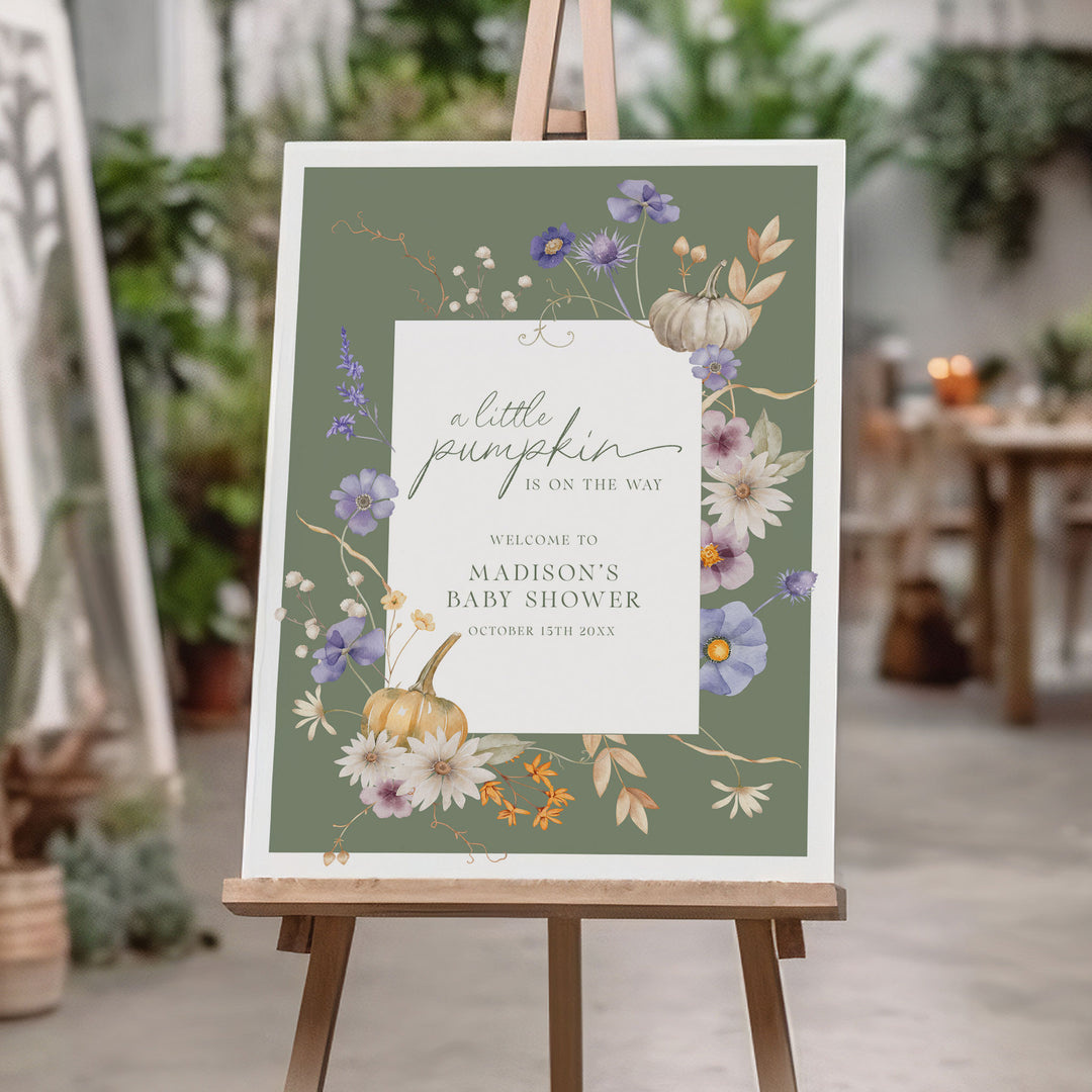 Little Pumpkin White Floral Baby Shower Welcome Sign