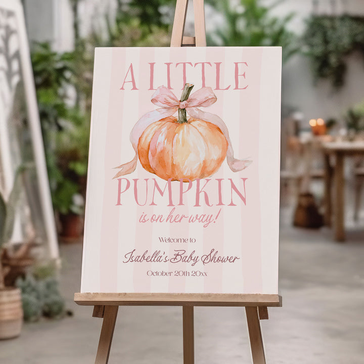 A Little Pumpkin Pink Striped Baby Shower Welcome Sign