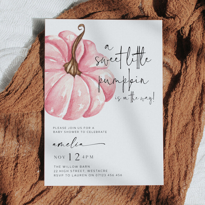 Fall Pumpkin Pink Baby Shower Invitation