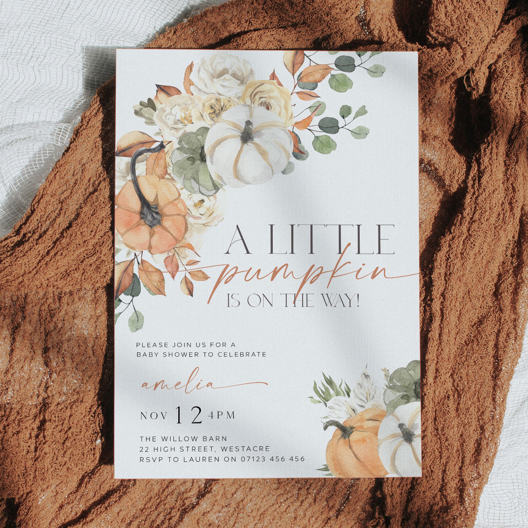 Watercolor Fall Pumpkin Baby Shower Invitation