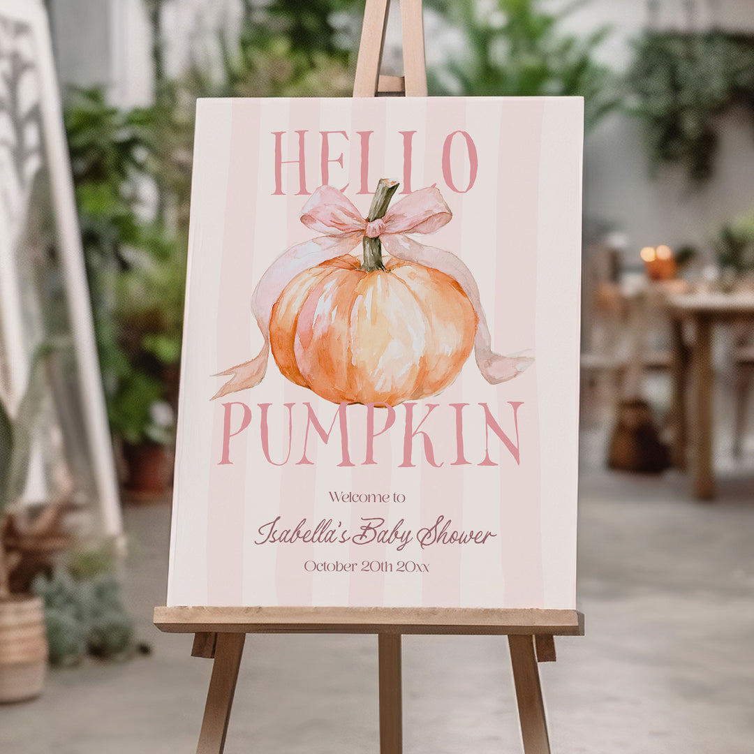 Hello Pumpkin Pink Striped Baby Shower Welcome Sign