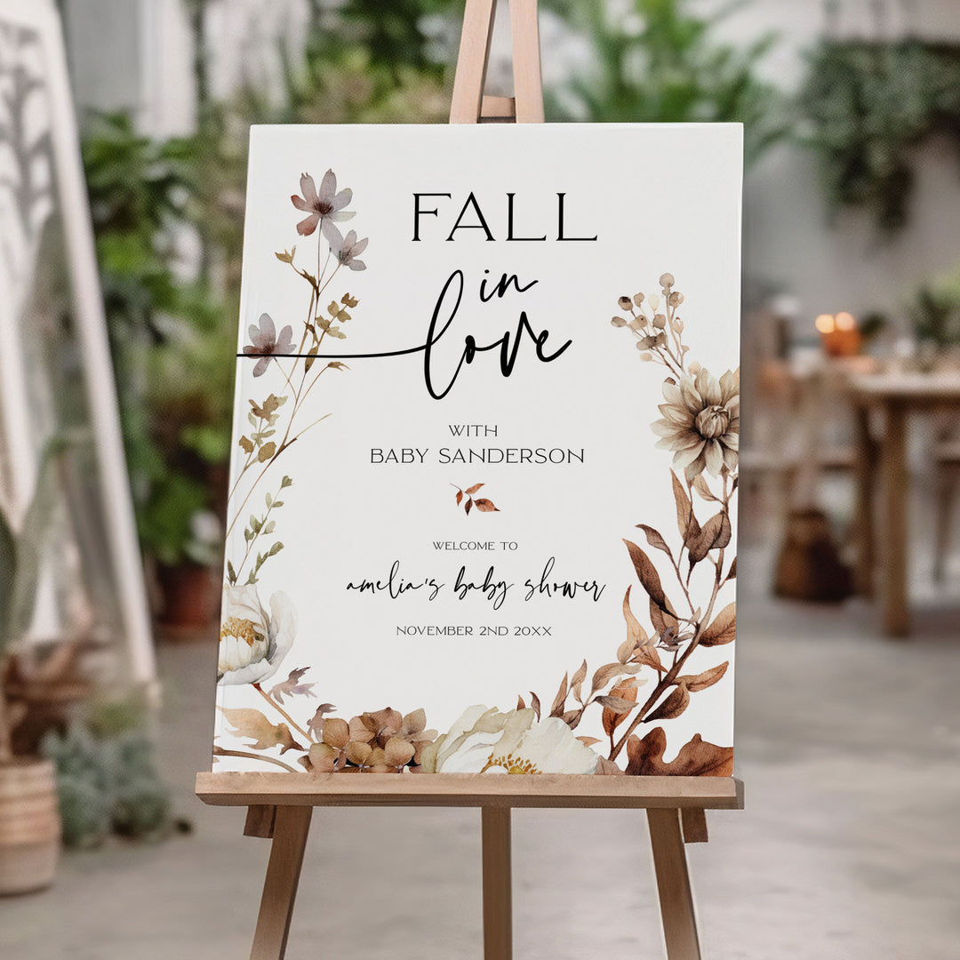 Fall In Love Floral Wreath Baby Shower Welcome Sign