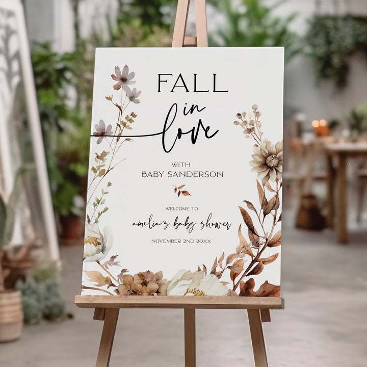 Fall In Love Floral Wreath Baby Shower Welcome Sign