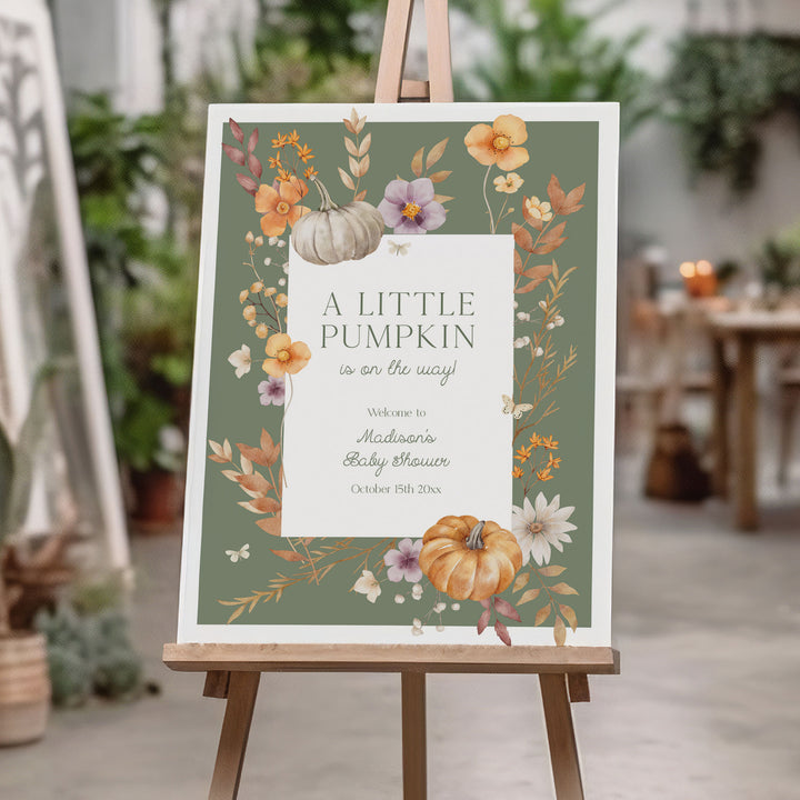 Little Pumpkin Green Border Baby Shower Welcome Sign