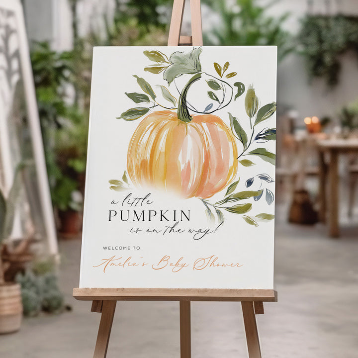 A Little Pumpkin Watercolour Baby Shower Welcome Sign