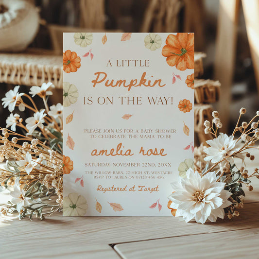 Pumpkin Border Baby Shower Invitation