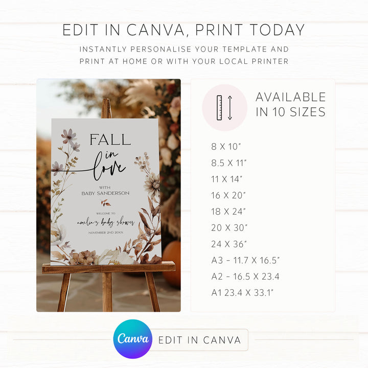 Fall In Love Floral Wreath Baby Shower Welcome Sign