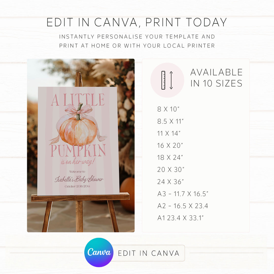 A Little Pumpkin Pink Striped Baby Shower Welcome Sign