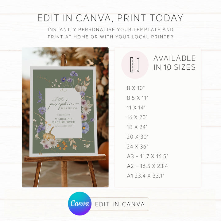 Little Pumpkin White Floral Baby Shower Welcome Sign