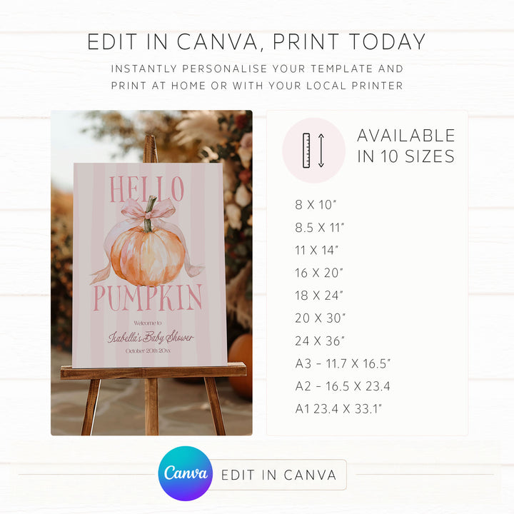 Hello Pumpkin Pink Striped Baby Shower Welcome Sign