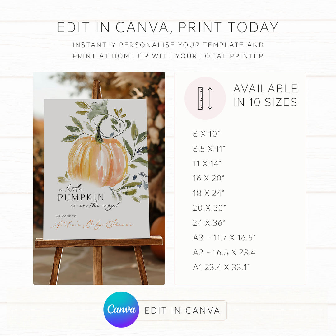 A Little Pumpkin Watercolour Baby Shower Welcome Sign