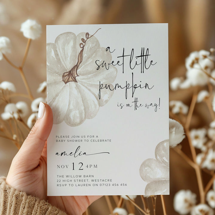 Fall Pumpkin White Baby Shower Invitation