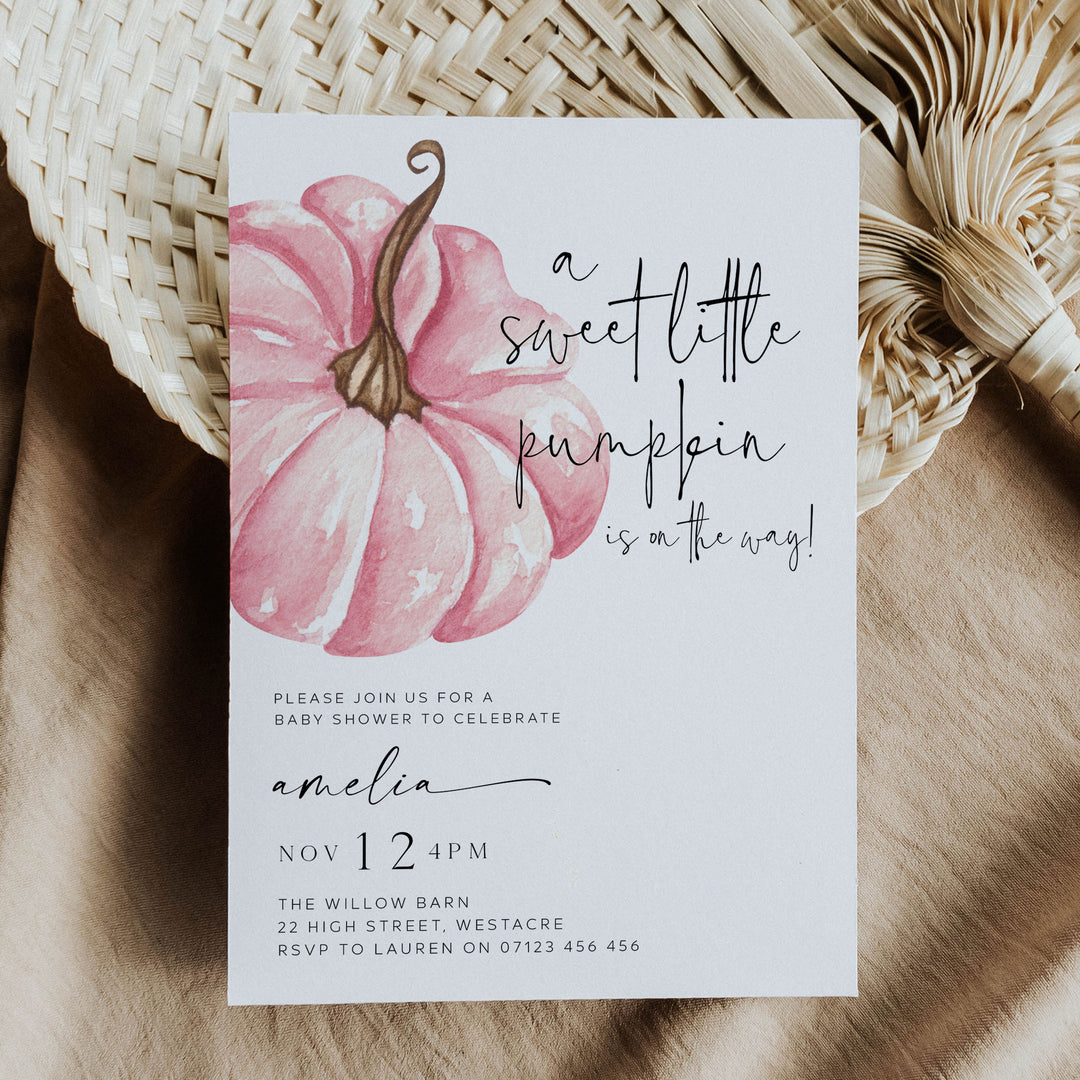 Fall Pumpkin Pink Baby Shower Invitation