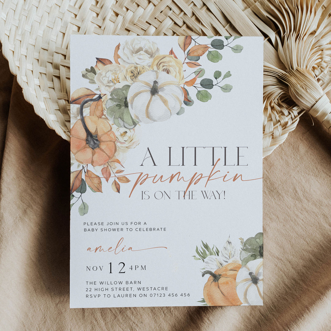 Watercolor Fall Pumpkin Baby Shower Invitation