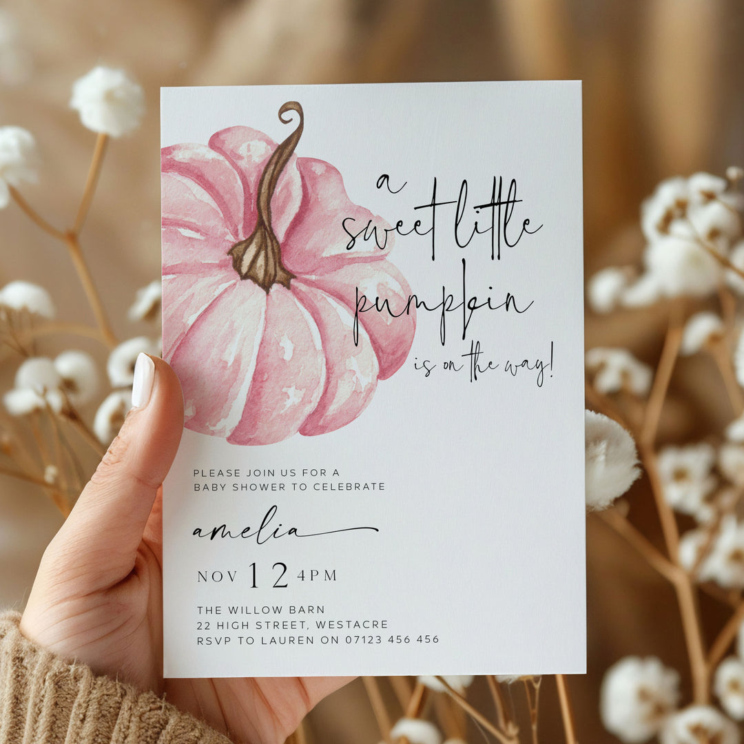 Fall Pumpkin Pink Baby Shower Invitation