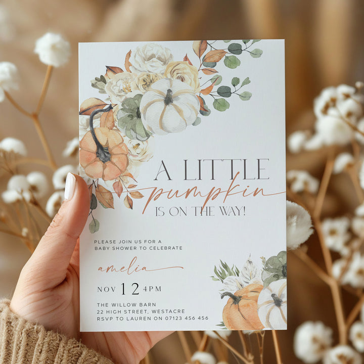 Watercolor Fall Pumpkin Baby Shower Invitation