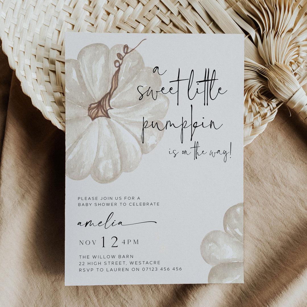 Fall Pumpkin White Baby Shower Invitation