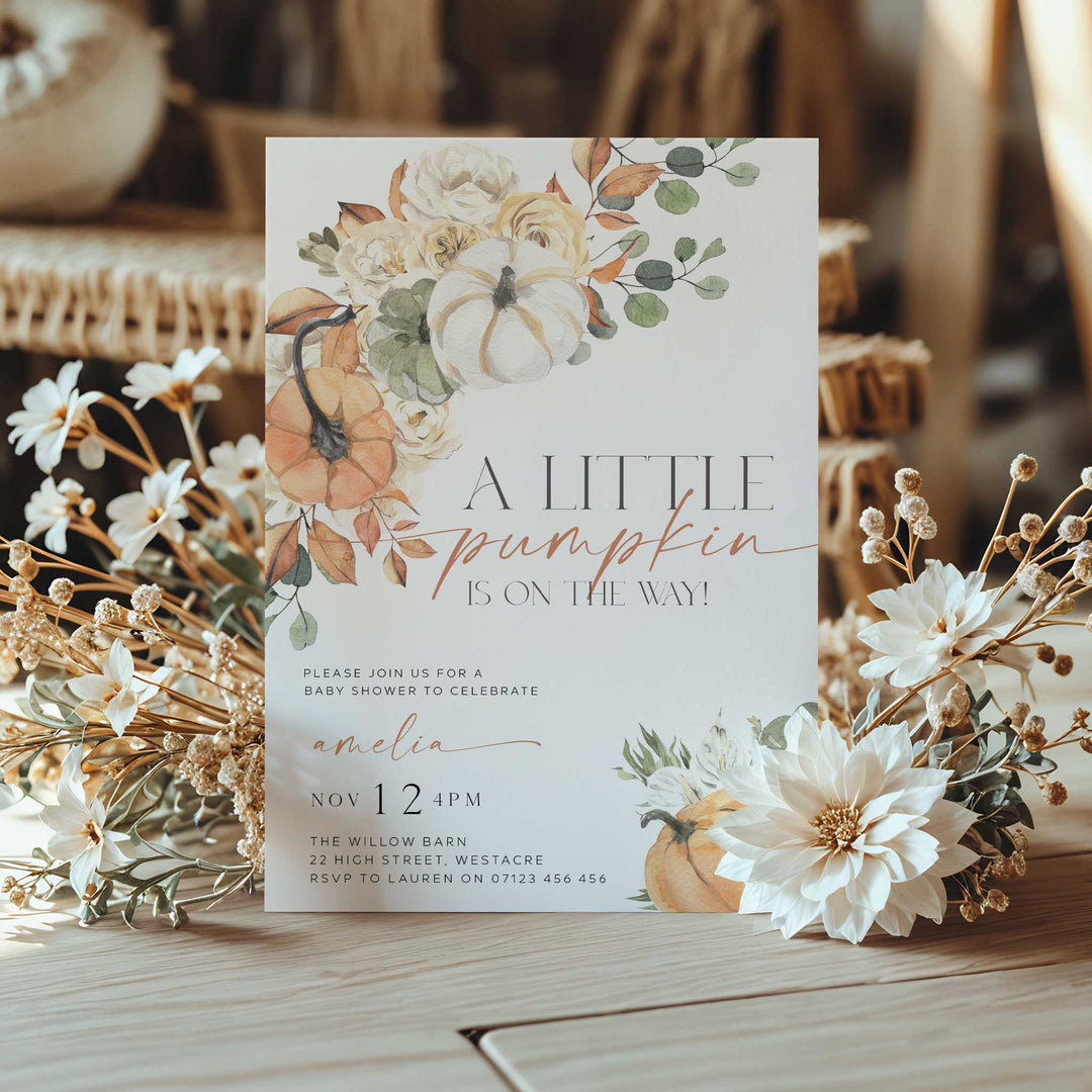 Watercolor Fall Pumpkin Baby Shower Invitation