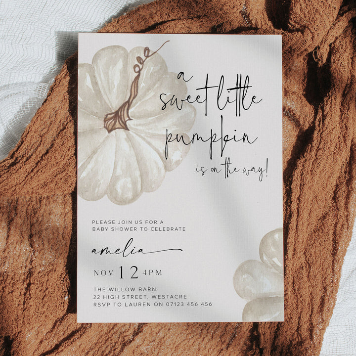 Fall Pumpkin White Baby Shower Invitation