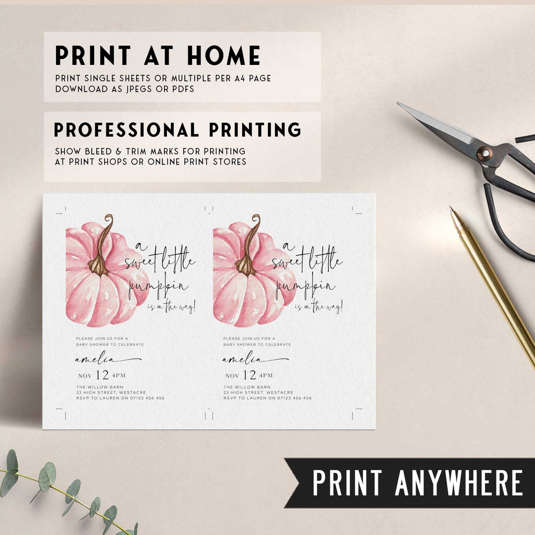 Fall Pumpkin Pink Baby Shower Invitation