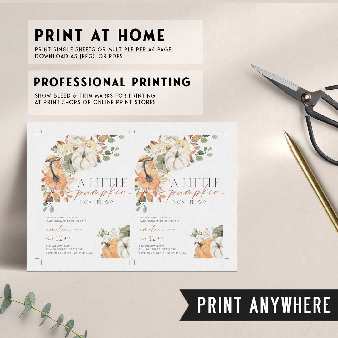 Watercolor Fall Pumpkin Baby Shower Invitation