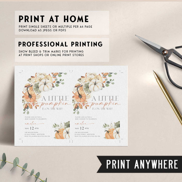 Watercolor Fall Pumpkin Baby Shower Invitation