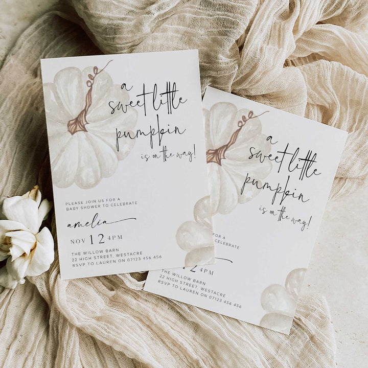 Fall Pumpkin White Baby Shower Invitation