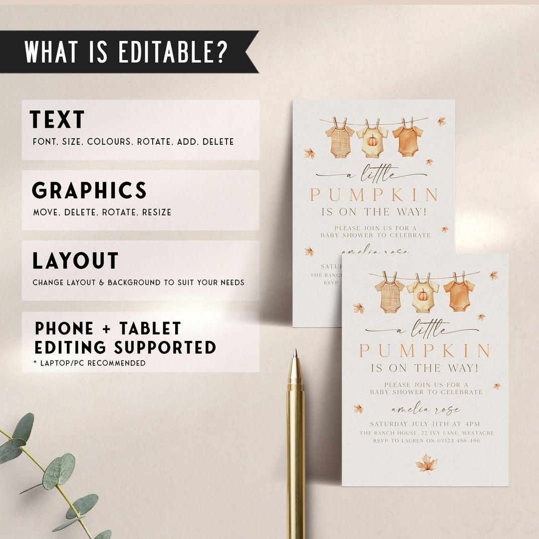 Fall Pumpkin Clothes Line Invitation