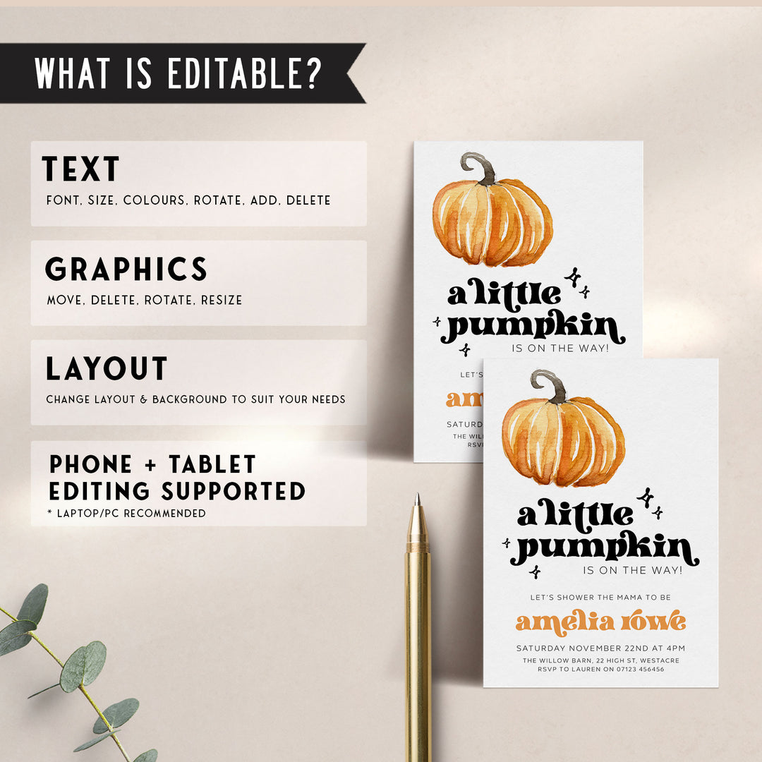 Retro Pumpkin Baby Shower Invitation