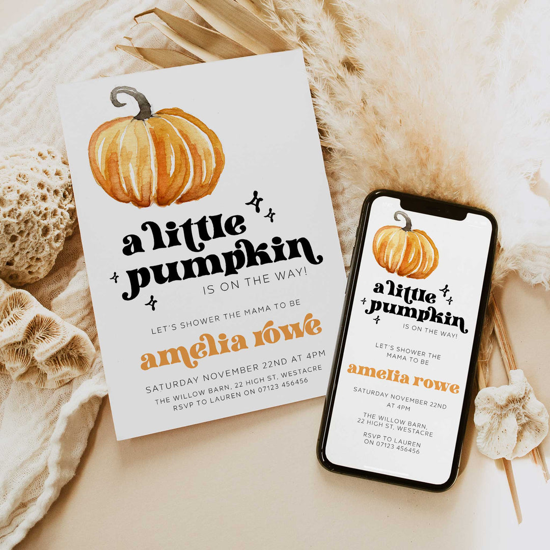 Retro Pumpkin Baby Shower Invitation