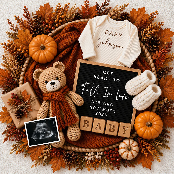 Fall Pregnancy Announcement Post editable canva template