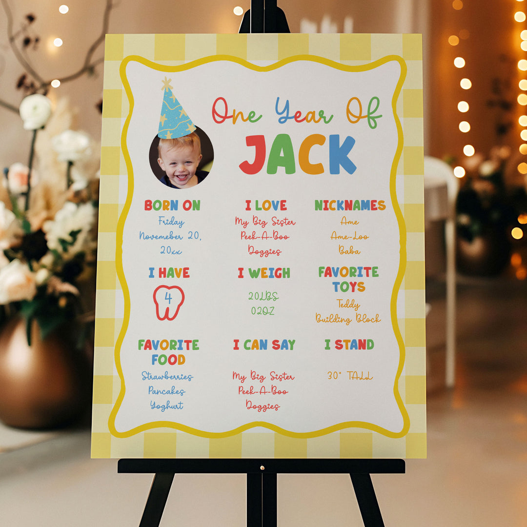 Fun To Be One With Photo 1st Birthday Stats editable template in Canva